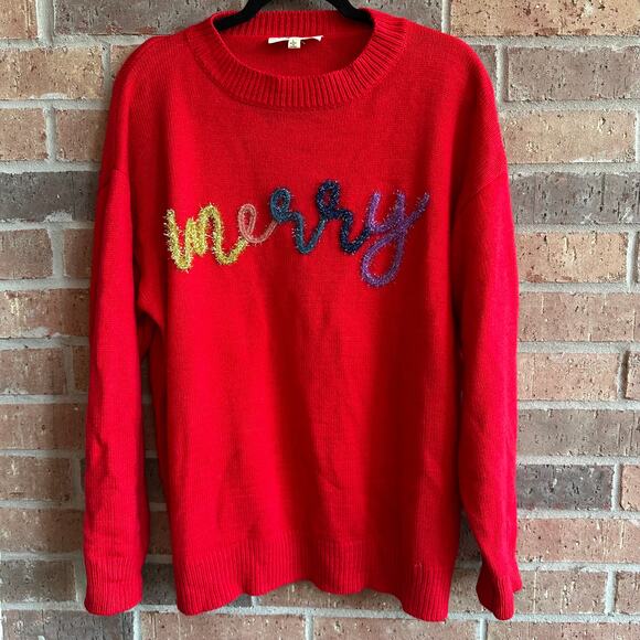 Haptics Sweaters - Haptics by Holly Harper Women's Red Ugly Crew Neck Pullover Sweaters Size Large